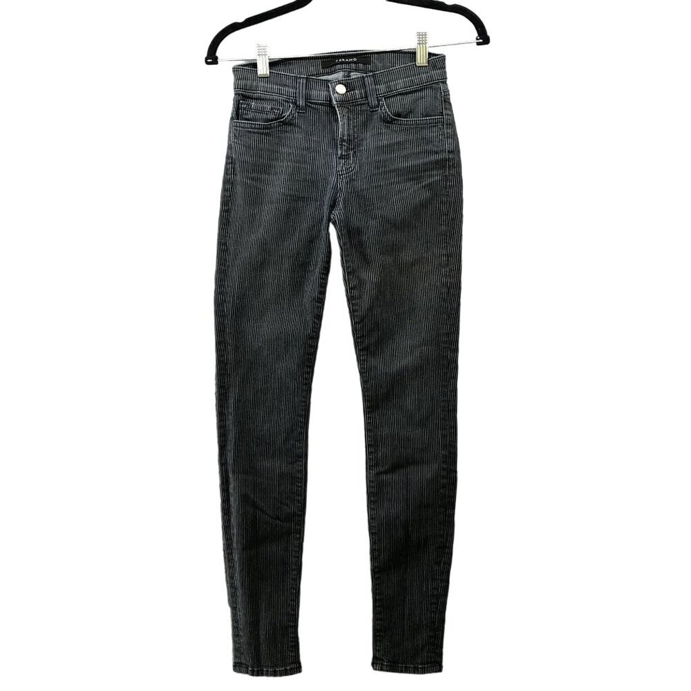 J Brand Skinny‎ Leg Jeans Womens Size 25 Belmont Black Gray Pinstriped Low Rise